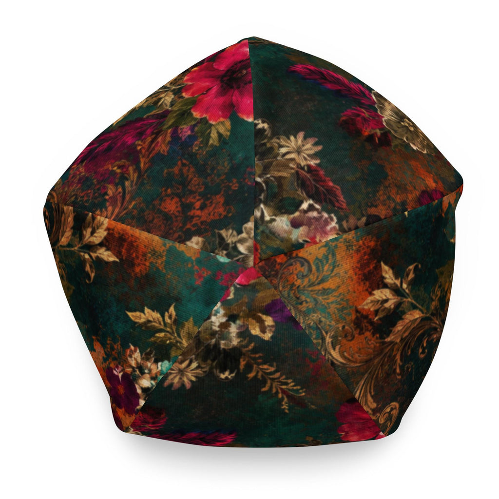 Women's Floral Beanie, Jewel Tone Boho Hat, Double Layer Winter Cap