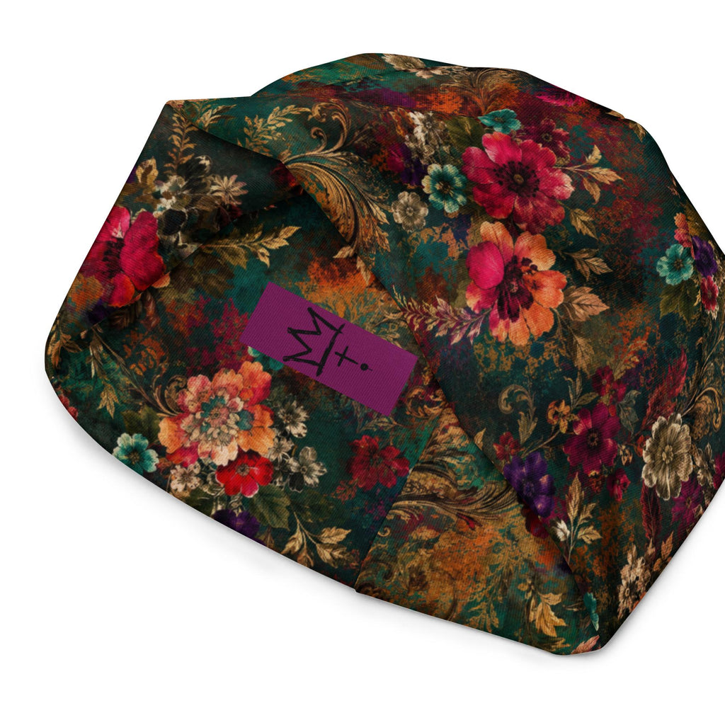 Women's Floral Beanie, Jewel Tone Boho Hat, Double Layer Winter Cap