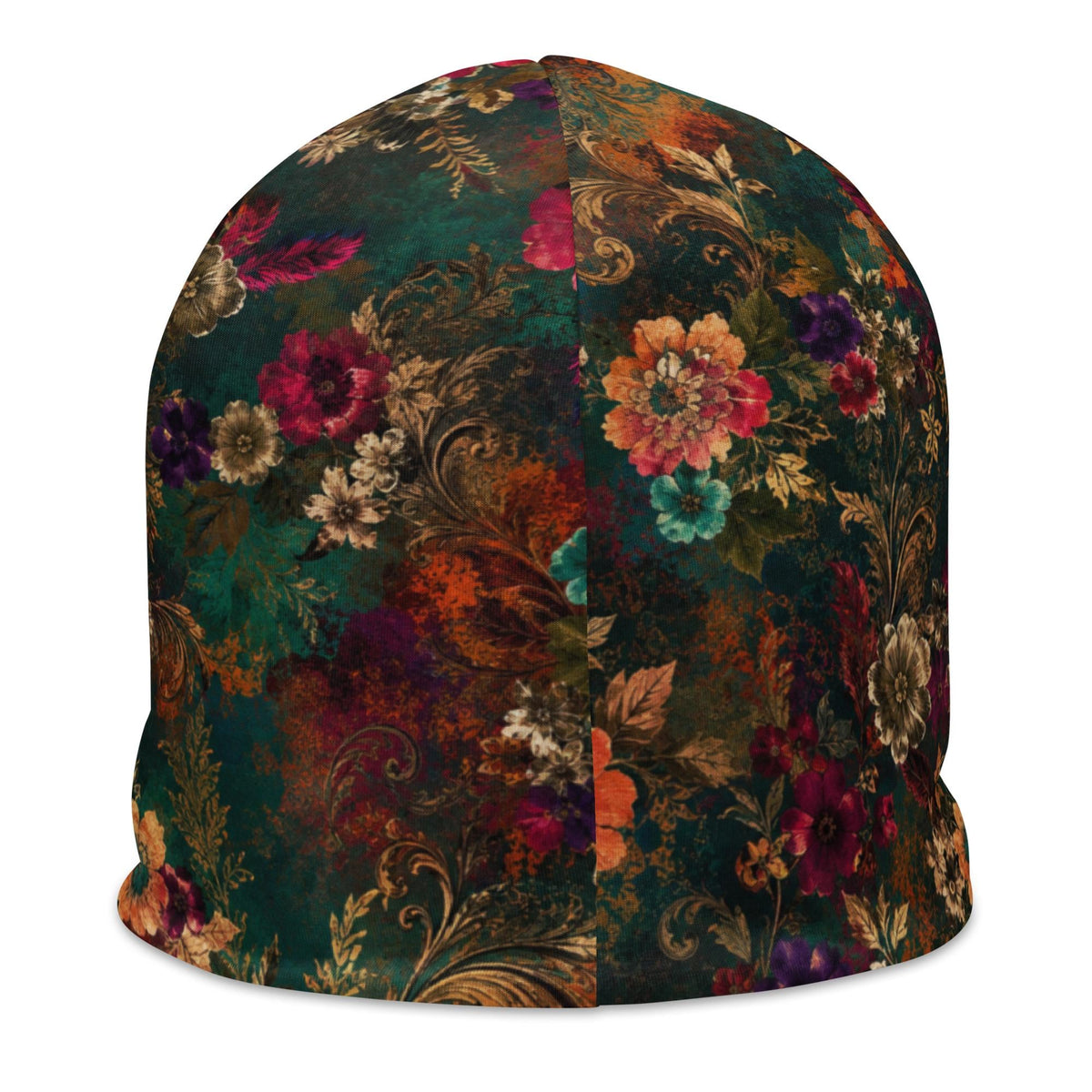 Women's Floral Beanie, Jewel Tone Boho Hat, Double Layer Winter Cap