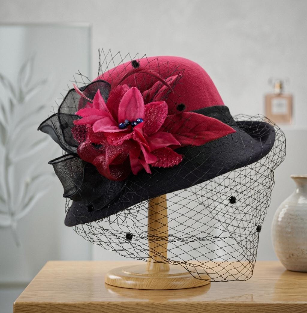 Wool Bucket Hat Women, Vintage Fall Winter Basin Hat, Mesh Flower Rolled Brim Fisherman Hat, Warm Knit Cloche Hat, Retro Winter Accessory